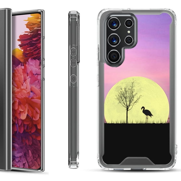 Shockproof Bumper Phone Case for Samsung Galaxy S22 Ultra 5G, by OneToughShield ® - Moonlight Flamingo