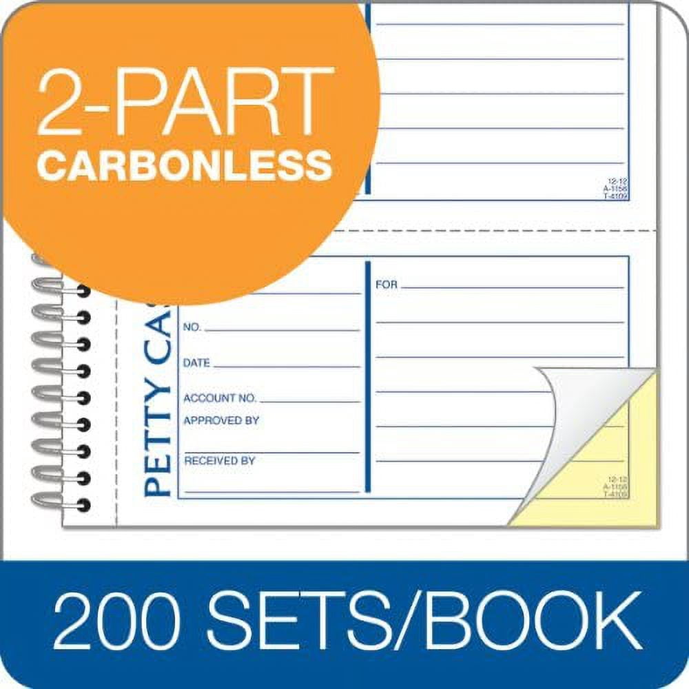 TOPS-2PK TOPS Petty Cash Receipt Book, 5 1/2 x 11, Two-Part Carbonless, 200 Sets/Book (4109)