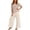 Beige, variant on Womens 2 Piece Linen Suits 2026 Summer Plus Size 3/4 Sleeve Embroidered Tops Wide Leg Pants Casual Boho Beach Cute Outfits