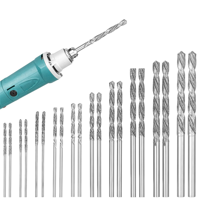 Juego de 20 Brocas de Diamante para Piedra, Brocas de Punta Helicoidal, Brocas Pesadas para Joyería de Vidrio.