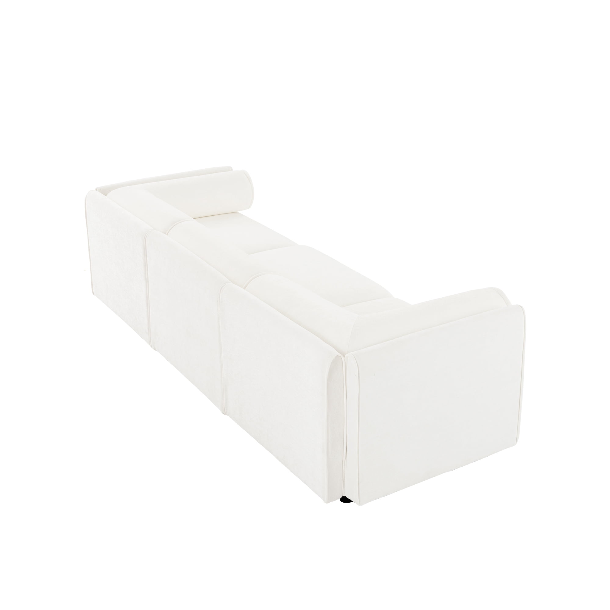Gewnee Elegant 109" Deep Seat White Chenille Sofa with Hidden Storage Seat, Cylindrical Backrest and Armrests, Contemporary 3-Seater Couch For Compartment