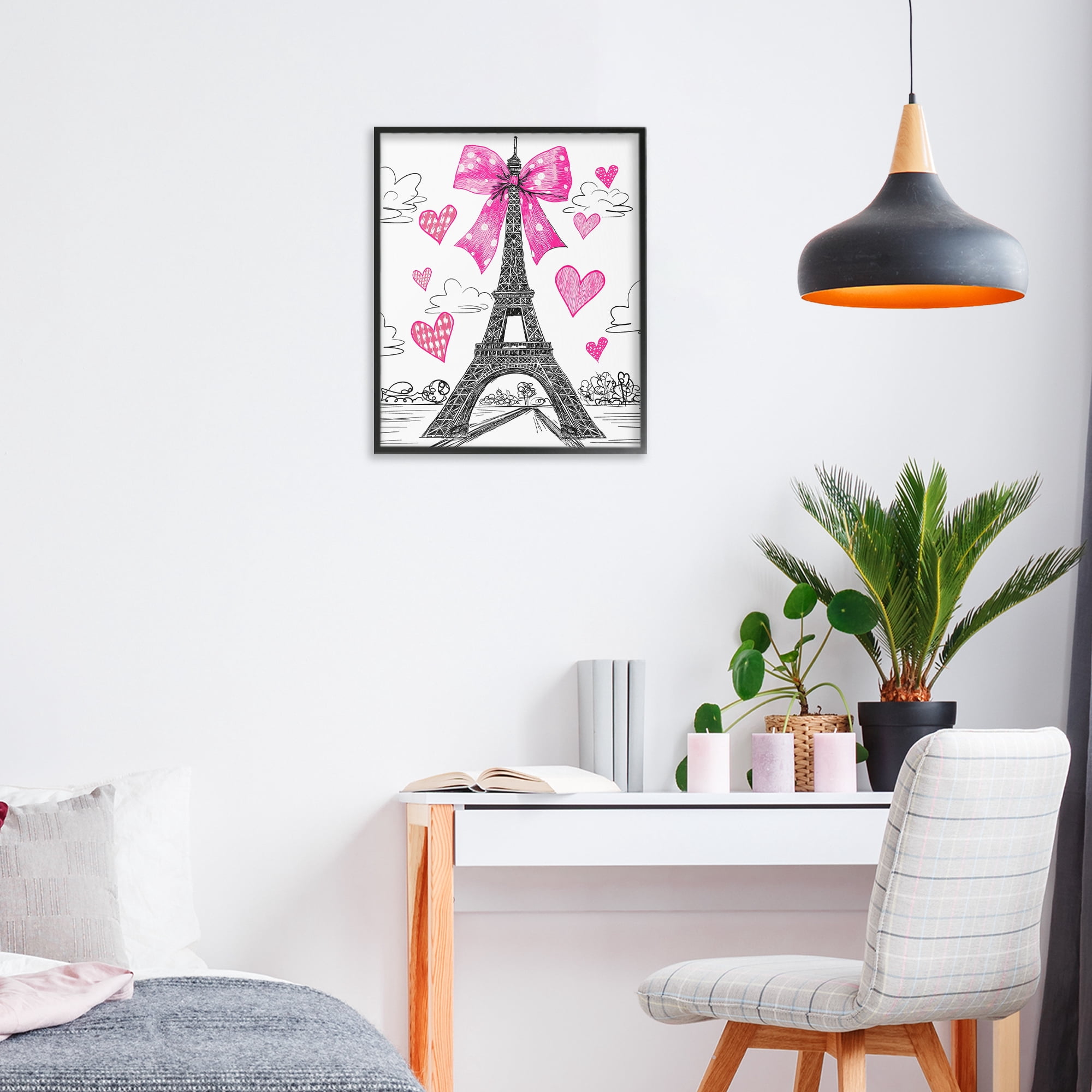 Stupell Industries Heart Patterned Eiffel Tower Black Framed Giclee Art, design by Jess Stempel