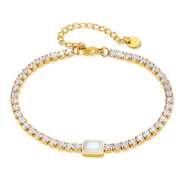 Pulsera de acero inoxidable con circonitas bañadas en oro para mujer