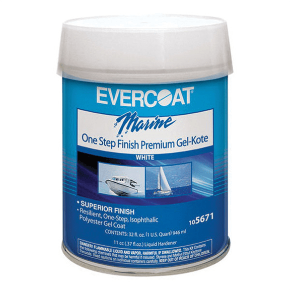 Fibre glass Evercoat 105671 One Step Finish Premium Gel-Kote, 1 qt Can, High Gloss White, Thick Liquid
