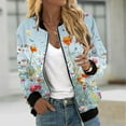 thumbnail image 6 of Womens Full Zip Bomber Jackets with Pockets Floral Print Long Sleeve Casual Fall Coat Outerwear Lightweight (M, Light Blue 01), 6 of 7