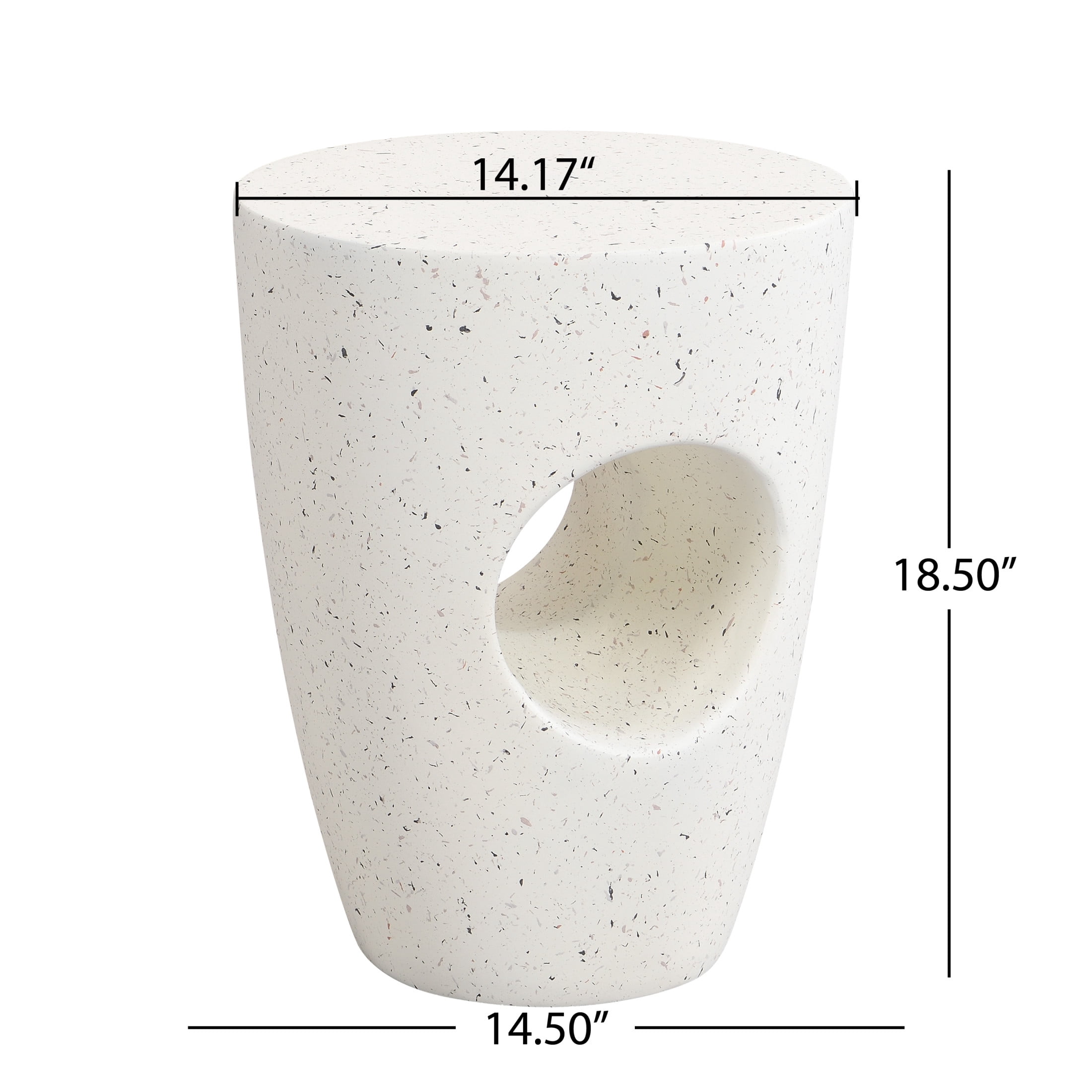 Modern Round Drum Outdoor Concrete Side Table, Beige