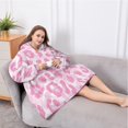 thumbnail image 5 of Oversized Wearable Blanket Hoodie,Pink and Pink Of Leopard Print Sherpa Blanket Hoodie with Super Pockets,Super Warm Fuzzy Pullover for Women & Men, 5 of 6
