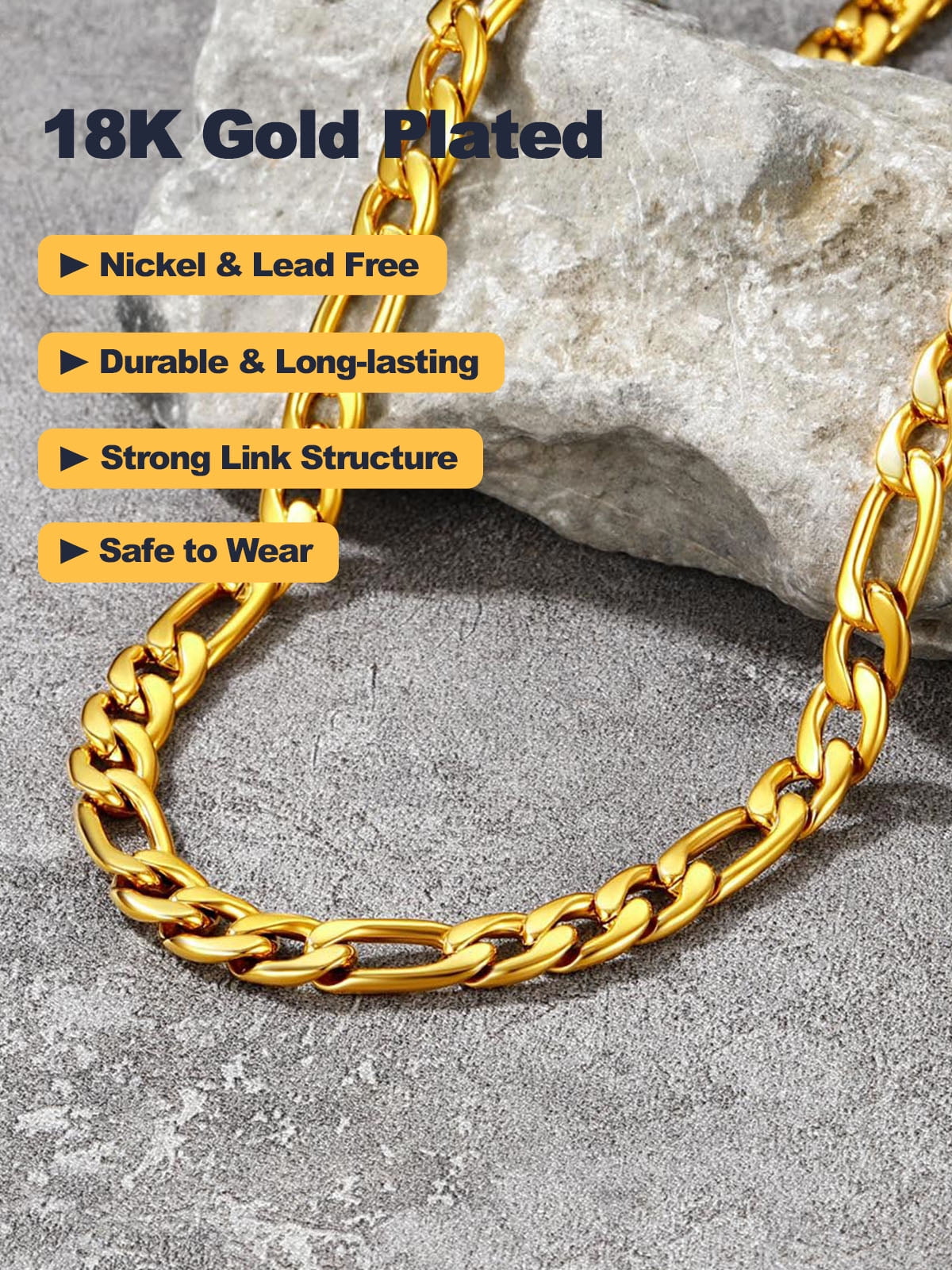 U7 Mens Figaro Chain 9MM Stainless Steel Men Women 14K Gold Plated Trendy Necklace 30 Inch Birthday Gift