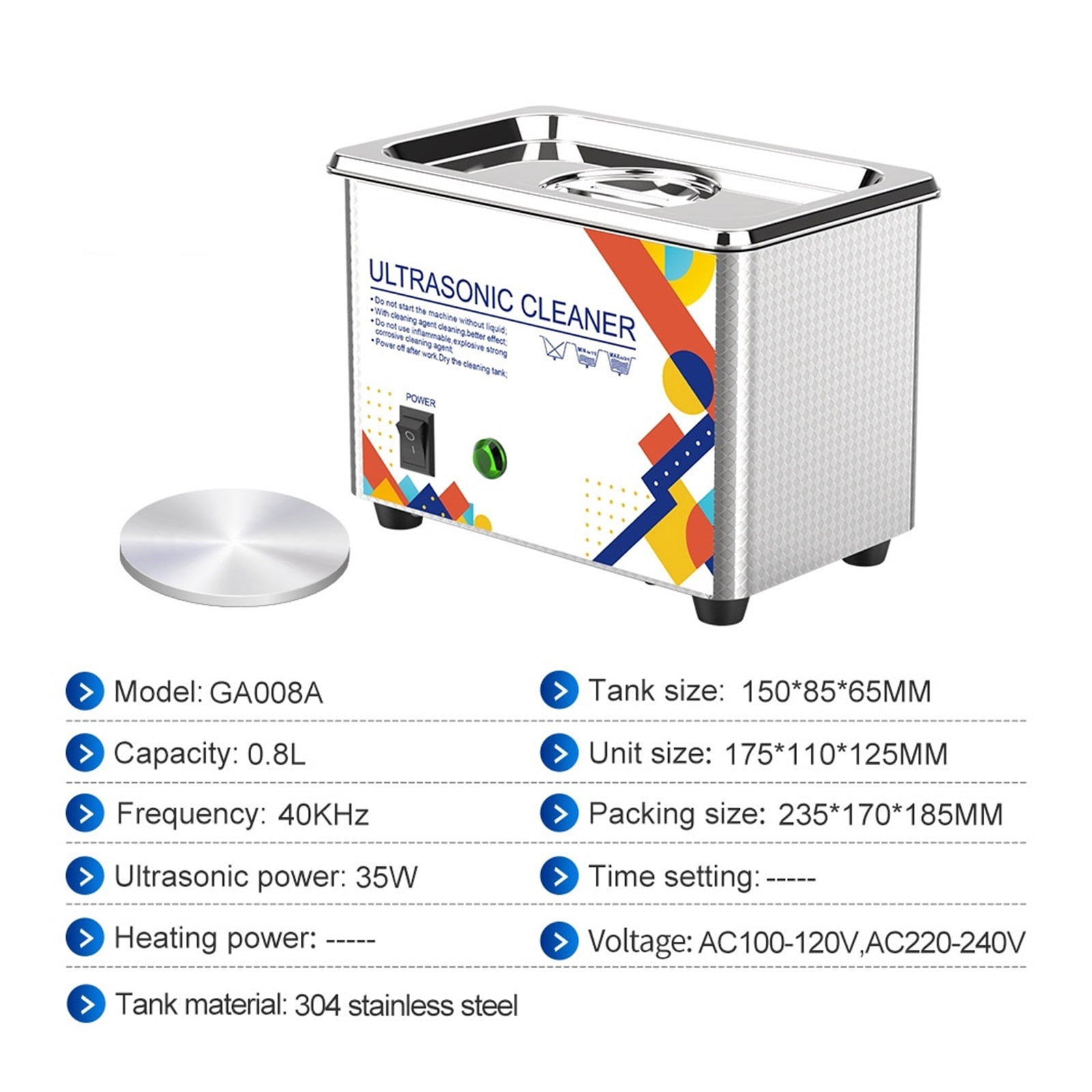 Ultrasonic Cleaner 800ML 1L 40KH 35W 60W Easy Operation Jewelry Glasses Makeup Washer Bath