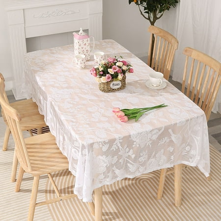 

Colisha Tablecloth Washable Tablecloths Home Decor Semi Sheer Table Cover Covers Polyester Dust-proof Decorative Solid Color White Flower 55 x 79