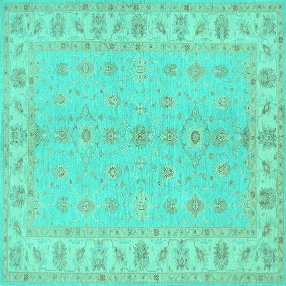 Ahgly Company Machine Washable Indoor Square Oriental Turquoise Blue Traditional Area Rugs, 3' Square