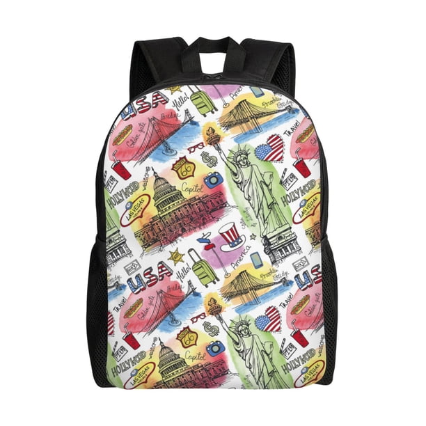 Disketp America Landmarks1 Mochila Unisex de Apertura Lateral Completa, Mochila para Laptop para Escuela, Trabajo y Viajes