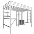 thumbnail image 6 of UBesGoo Metal Twin Size Loft Bed Frame with Stairs & Full-Length Guardrail, Rustic Wood, White Frame, 6 of 7