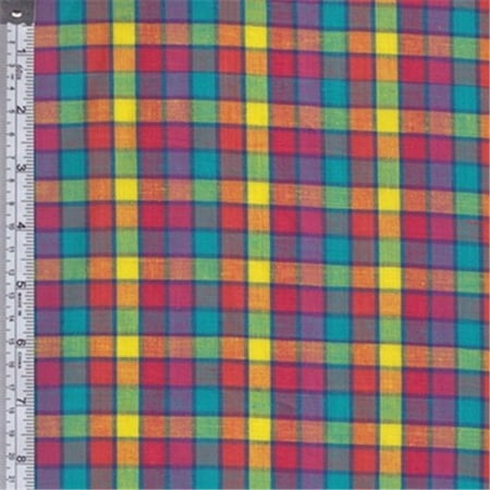 Textile Creations RW0133 Rustic Woven Fabric, Plaid Aqua, Orange And Fuchsia, 15 yd.