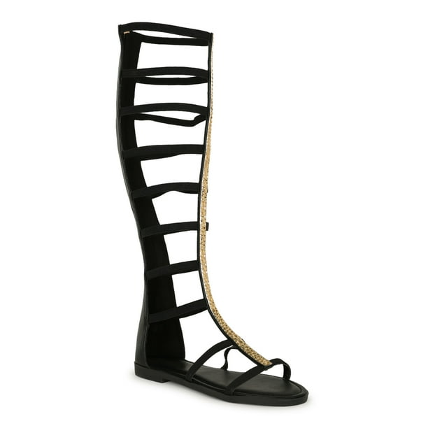 Bamboo Bamboo Elastic Knee High Strappy Flat Gladiator Sandal 20247