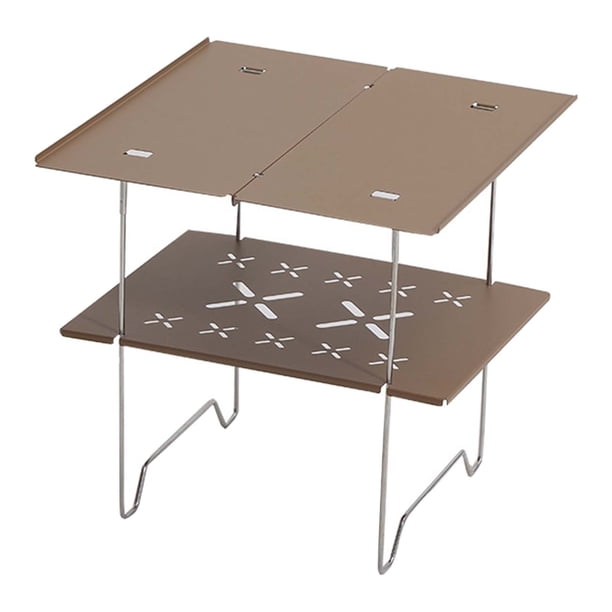 Mesa de aluminio de doble capa para exteriores, ideal para camping, picnic, viajes, senderismo, multifuncional, autopropulsada, mesa de té pequeña, mesas de aluminio