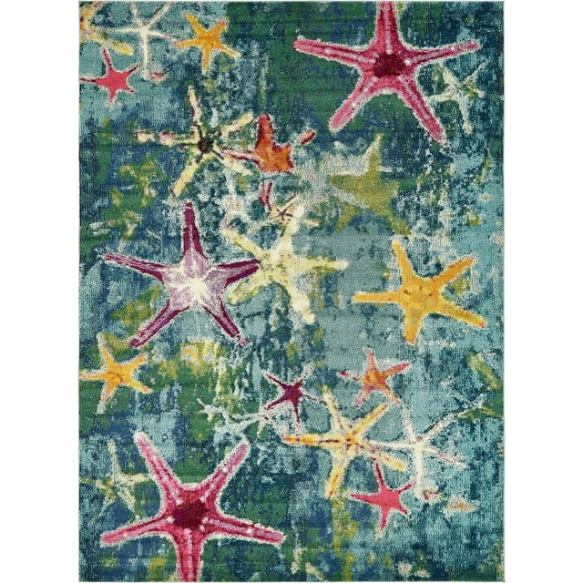 Unique Loom Positano Collection Coastal Modern Bright Colors Starfish Area Rug, 9' 0 x 12' 0, Navy Blue/Teal