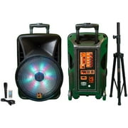 MR DJ DJ15BAT+ 15 Portable Bluetooth Speaker + Speaker Stand + 18-LED Slim Par Wash DJ Light