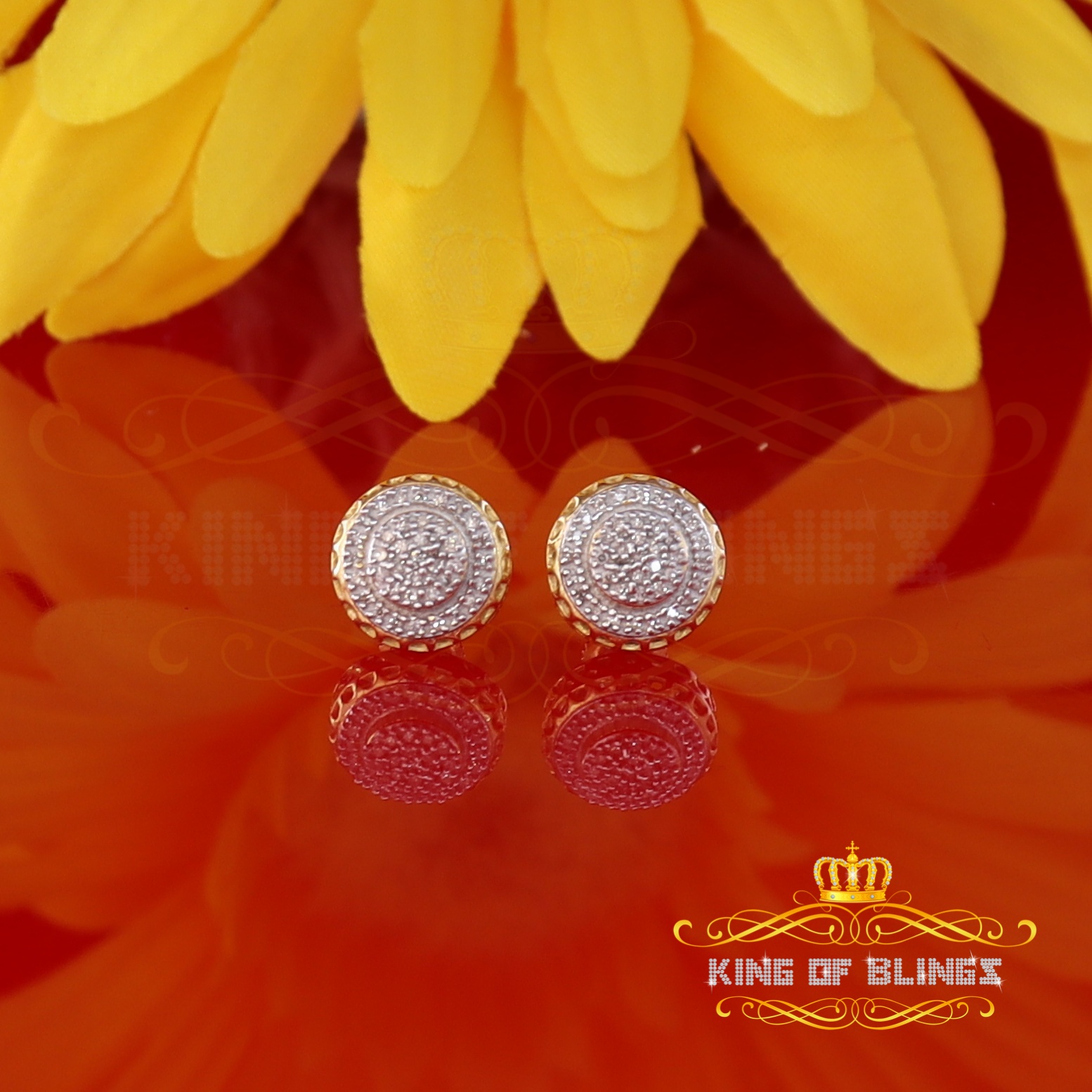 King of Bling's 10K Real Yellow Gold w/Real 0.33CT Diamond Men's/Women's Stud Round Earring