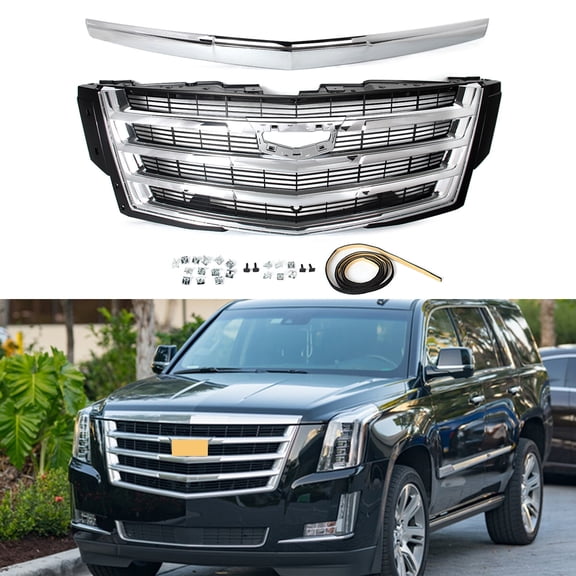 For 2015-2020 Cadillac Escalade Front Bumper Grille Grill Hood Molding Trim Chrome