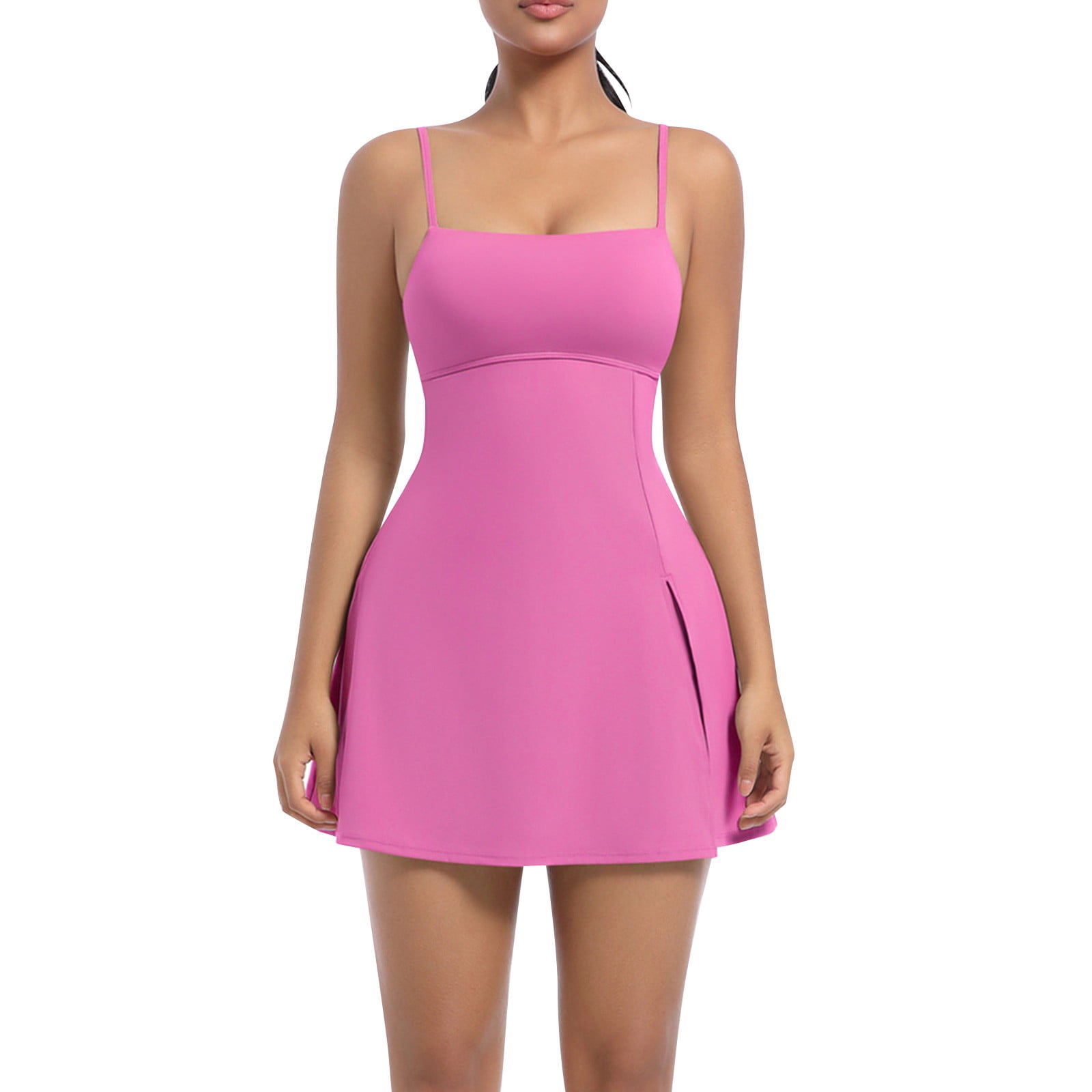 Blmnix Ladies Dresses Tennis Dress Athletic Dress Slip Dress Under Dresses Sleeveless Square Neckline Mini Pink Adjustable Strap Casual Summer Dress,L