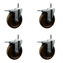 5 Inch High Temp Phenolic Swivel 7/16 Inch Stem Caster Set with Total Lock Brake
