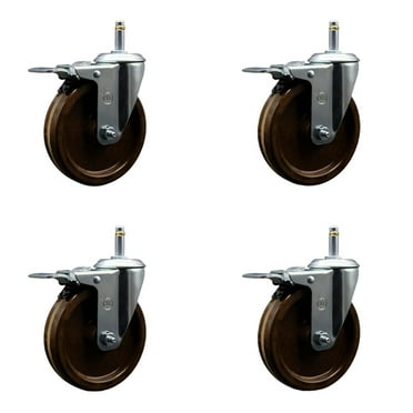 5 Inch High Temp Phenolic Swivel 7/16 Inch Stem Caster Set with Total Lock Brake