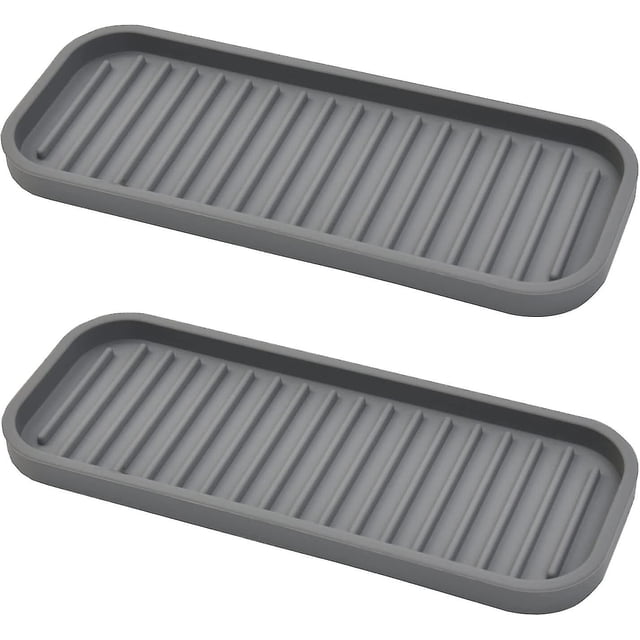 Paquete de 2 soportes de silicona para esponjas, bandeja para jabón y fregadero, ideal para limpiar la cocina (gris oscuro)
