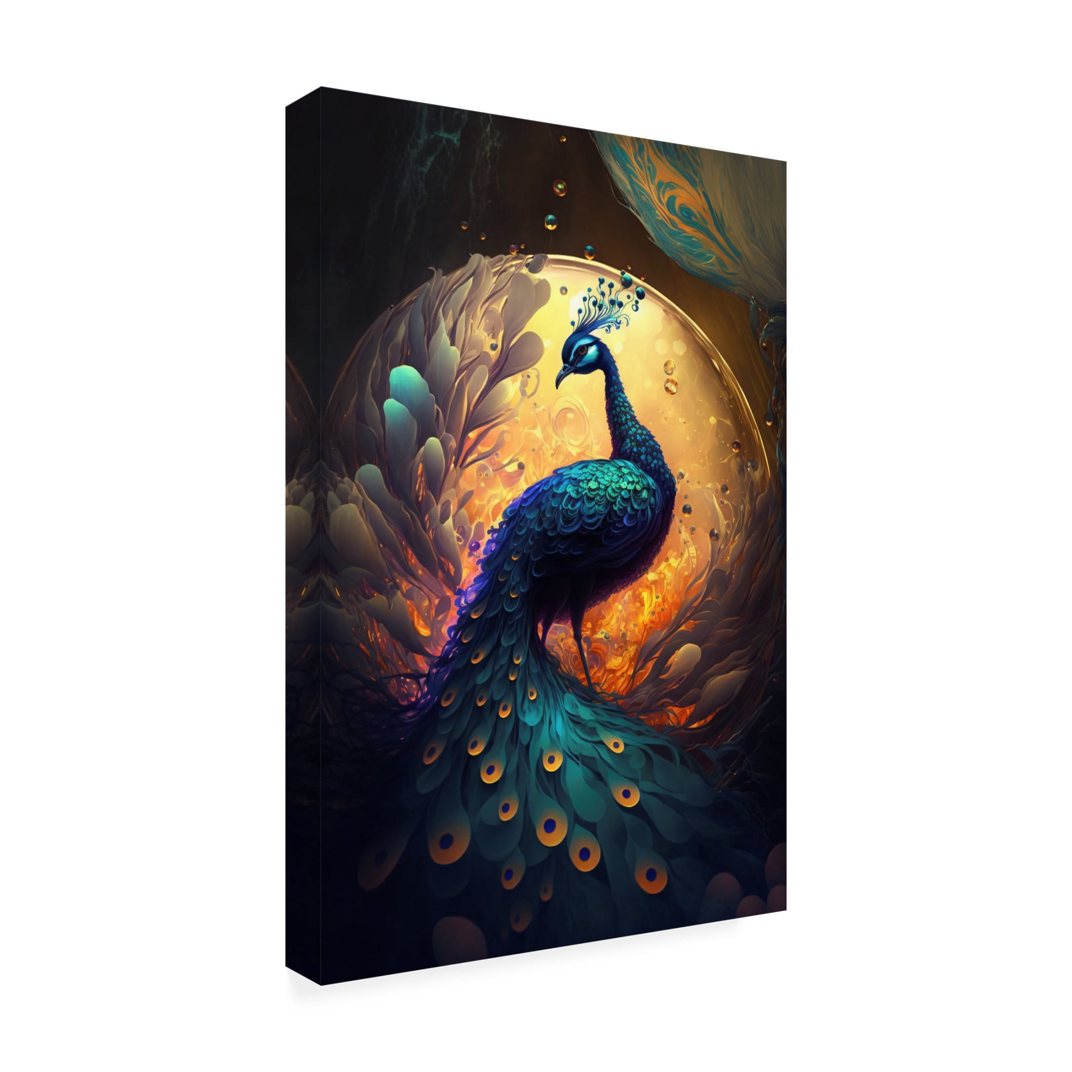 Canvas Wall Art - Ray Heere 'Proud Peacocks 10' Wall Art for Living Room, Bedroom, or Office Décor by Trademark Fine Art - 30 x 47 Inches