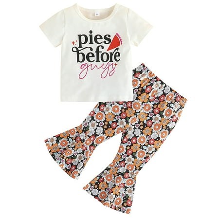 

Musuos 2Pcs Baby Girl Halloween Pumpkin Pie T-Shirt Top Flower Flare Pants Set