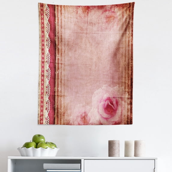 Shabby Flora Tapestry, Vintage Style Frame Lace Inspired Borders Old Fashioned Pastel Roses Print, Fabric Wall Hanging Decor for Bedroom Living Room Dorm, 5 Sizes, Multicolor, by Ambesonne