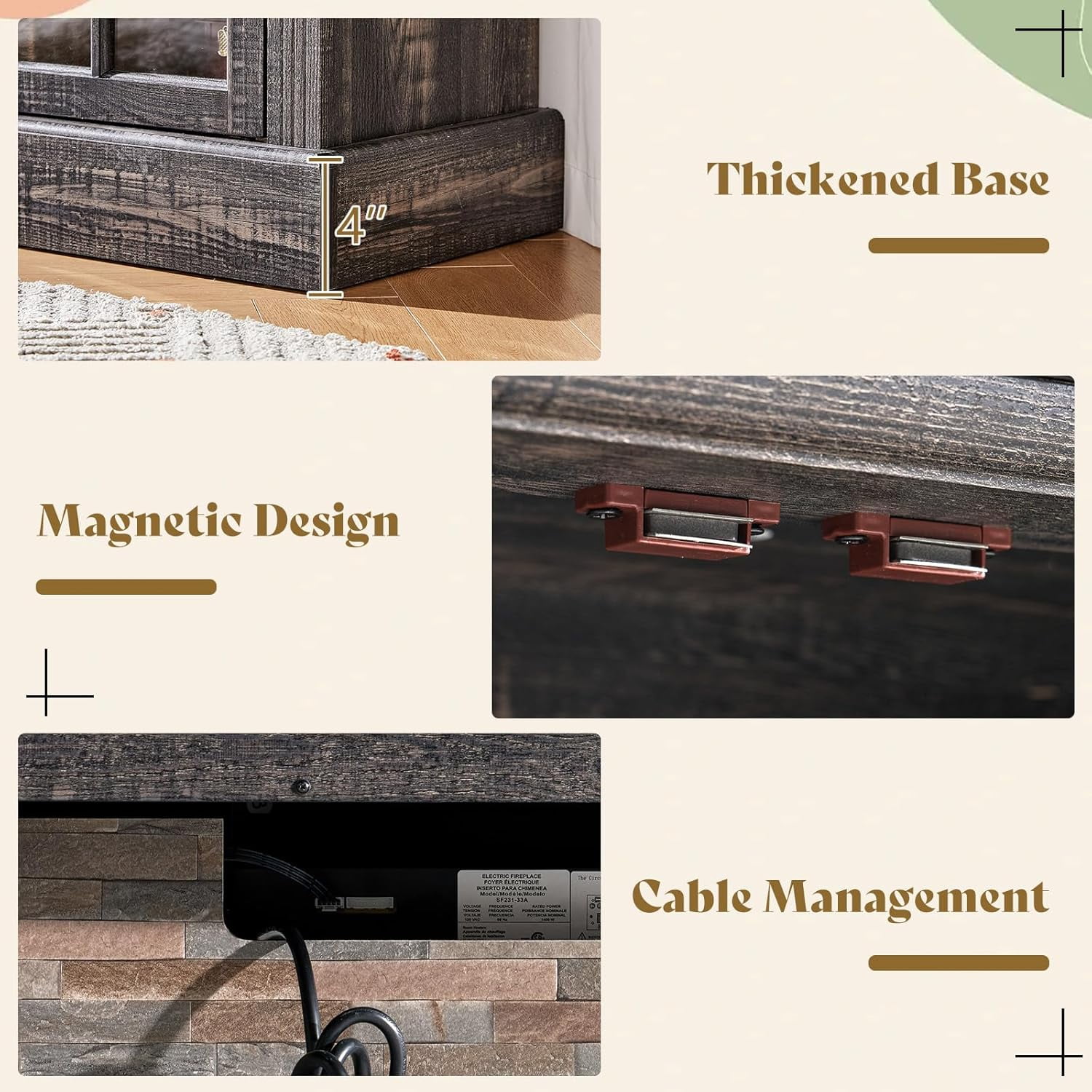 Merluxy 97" Farmhouse Fireplace TV Stand, Entertainment Center with Adjustable Shelf, Black