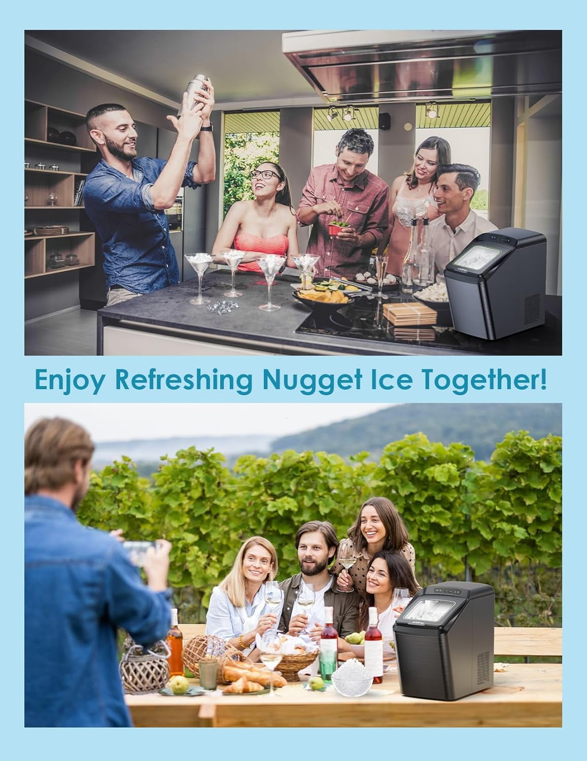 Oraimo Nugget Ice Maker, Ice Makers Countertop, 26 Lbs/Day Tooth-Friendly Chewable Ice with Self-Cleaning, Auto Water Refill, Sonic Pebble Ice Machine