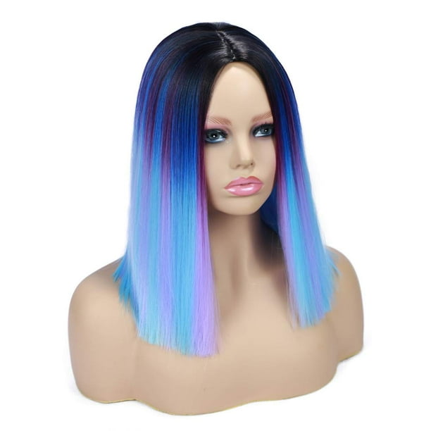 Quick Wig 14 Inch Rainbow Colorful Wigs Bowl Cut Short Bob Wig Straight Hair Middle Part Cosplay Wig Heat Resistant Fiber Synthetic Wigs For Women Black Blue Purple Pink Mint Green Walmart Com