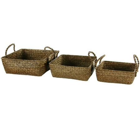 Oriental Furniture 3 Piece Hand Plaited Basket Tray Set