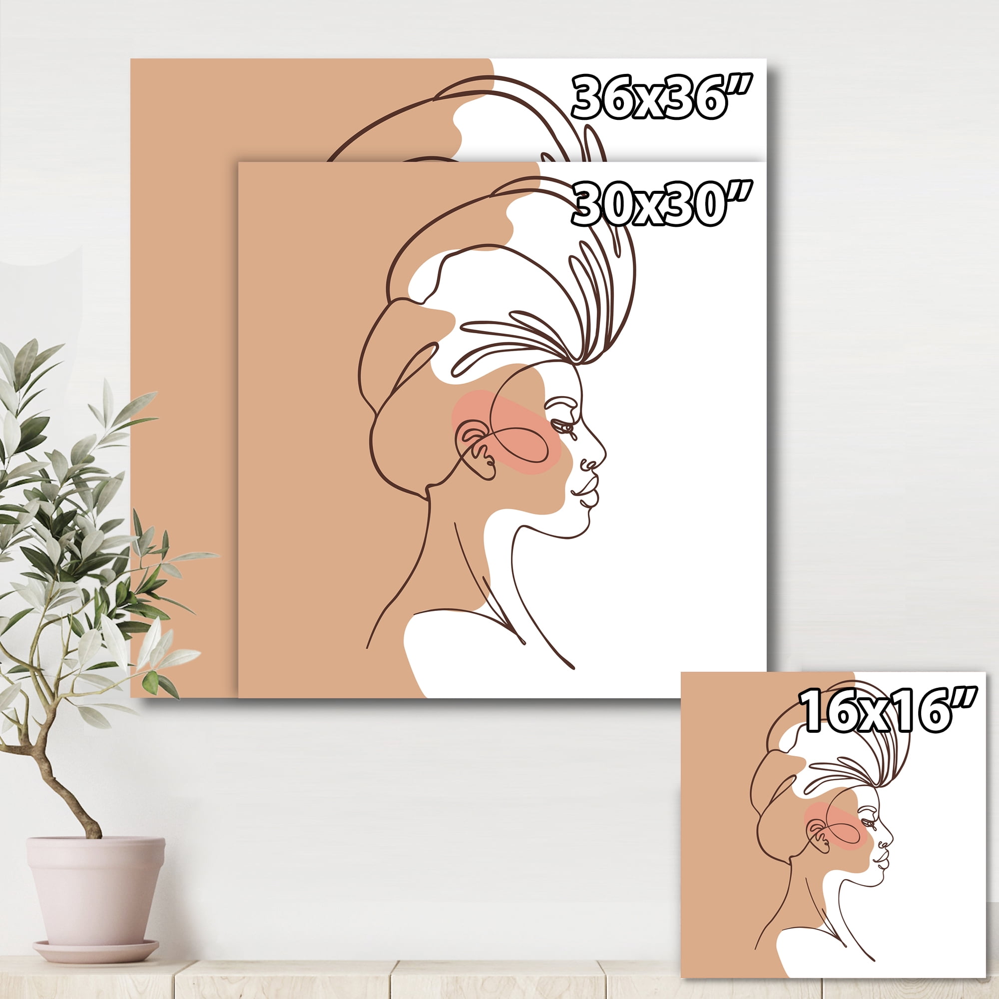 Designart ' One Line Portrait of Afro American Woman II ' Modern Canvas Wall Art Print