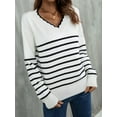 thumbnail image 5 of Women Knit Sweater Casual V Neck Striped Print Loose Pullover Long Sleeve Sweater Tops White L, 5 of 9