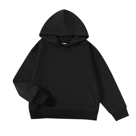 Hrsba Girls Boys Hooded Sweatshirt Kids Warm Winter Wear Hooded Shirt Jacket Long Sleeve Solid Color Rib Cuff Drop Shoulder Sport Top for Girls Size 2-12 Years