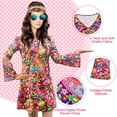 thumbnail image 6 of 70s Hippie Dress Costumes Necklace Earrings Sunglass Women Disco Outfit, 60s Party Costume, Halloween Retro Dresses, 6 of 7