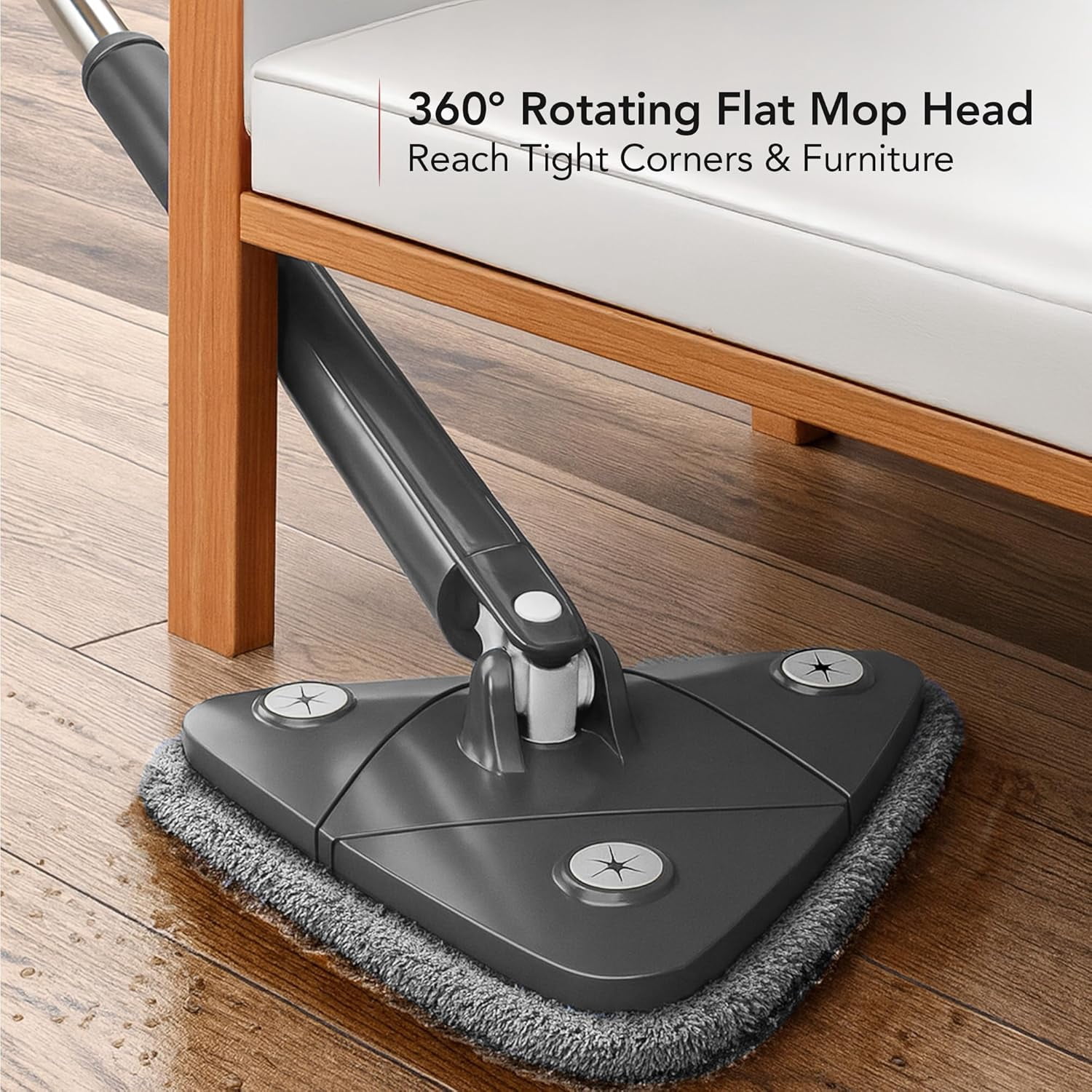 OVENTE Wall Cleaner Mop with 50" Adjustable Handle, Squeegee, Reusable and Easy to Clean Microfiber Pad, 360° Triangular Cleaning Tool Duster for Painted Walls/Baseboard/Window/Floor, Grey CTM311GY