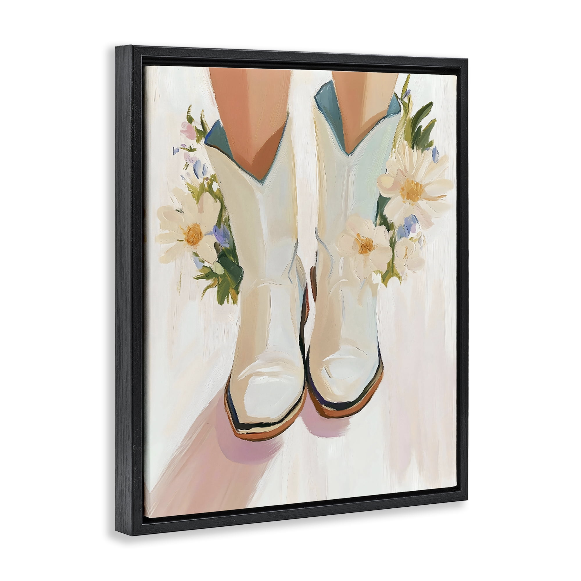 Stupell Industries Blooming Cowgirl Boots Black Framed Floater Canvas Wall Art, design by The Prints Vibe