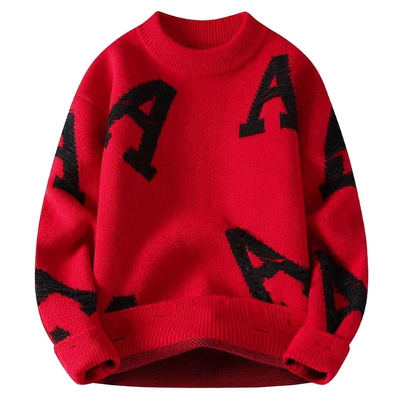 Autumn And Winter Men With Knitted Bottom Shirt Loose Letter Round Neck All Casual Sweater Men