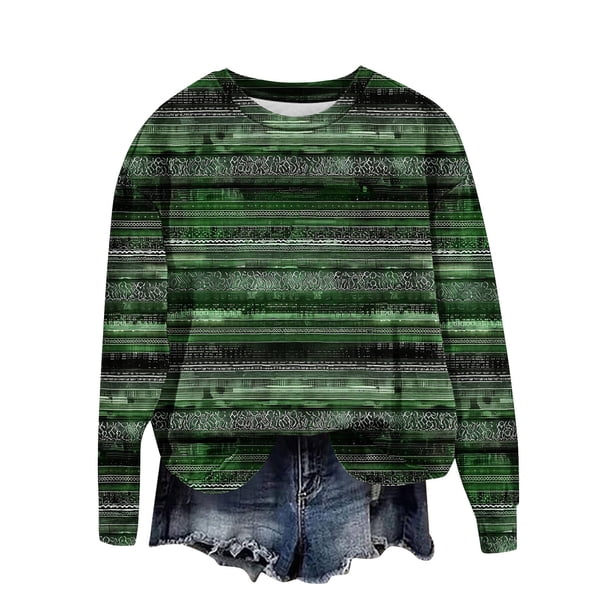 Suéteres Penkiiy Día de San Patricio para mujer Camisa Shamrock Trébol Impreso Regalo Irlandés Casual Suelta manga larga Fit Tops M Multicolor