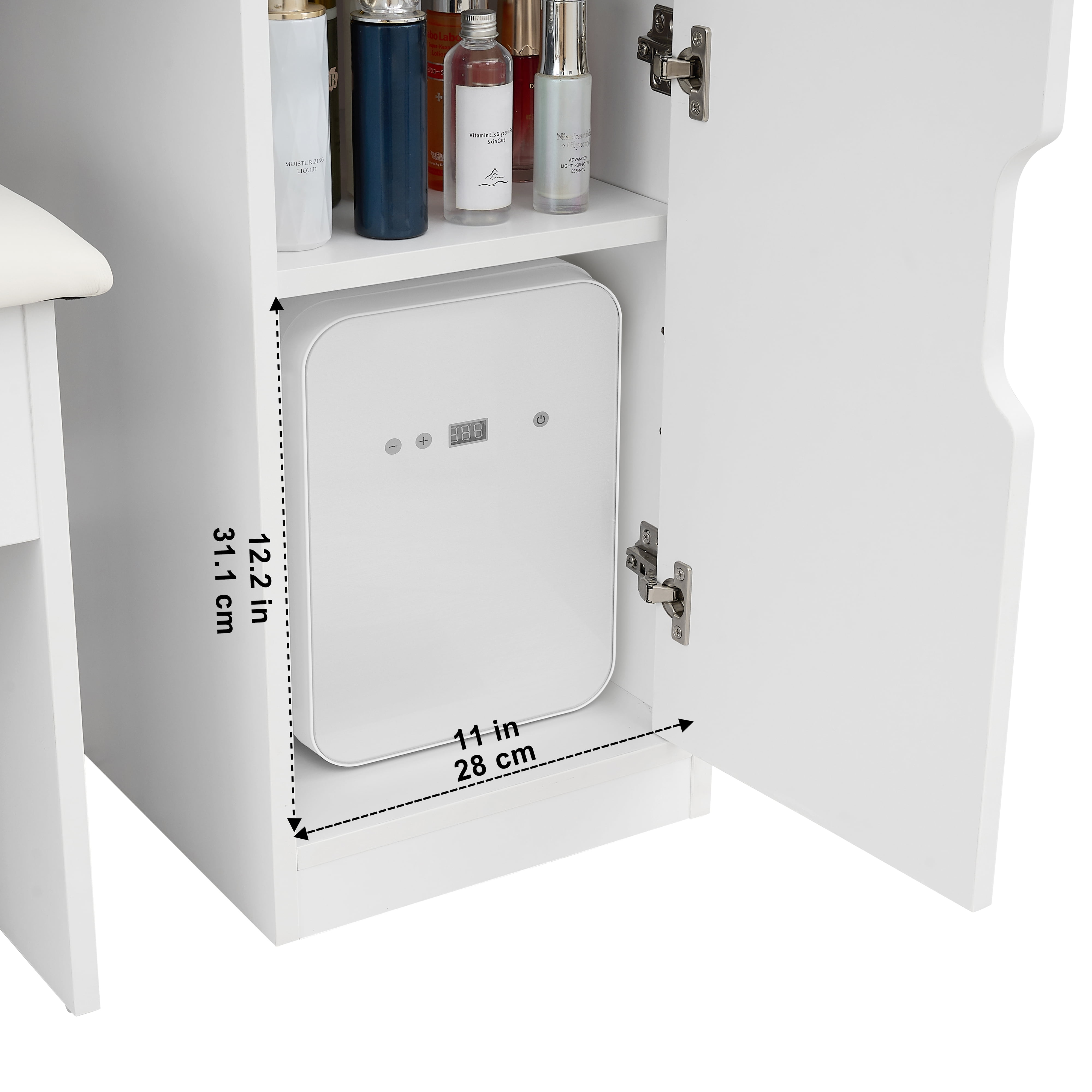 Mainstays Get Ready with Me GRWM Deluxe 2-Piece Right Vanity and Stool with Lighted Mirror and USB Power, White Finish