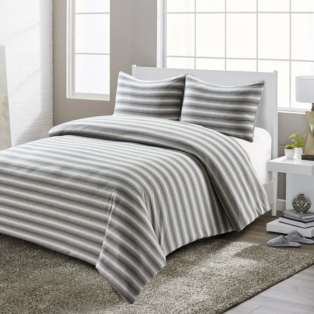 Style Quarters Super Soft Shadow Stripe Grey and White Jersey Comforter