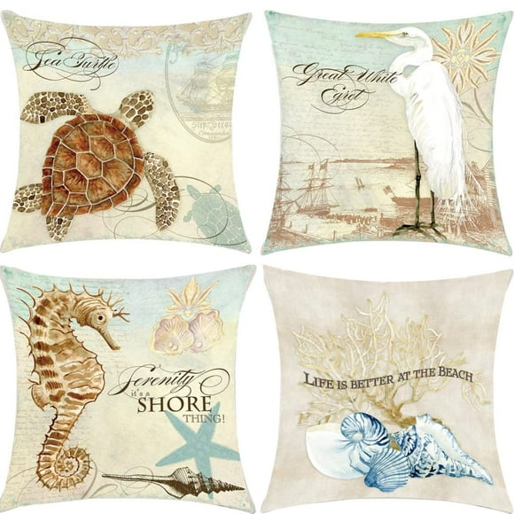 layhut Outdoor Summer Pillow Covers 18x18, Set of 4 Beach Pillow Case, Patio Decoration Cushion Covers Cushion Case for Home Summer Seasonal Decoration