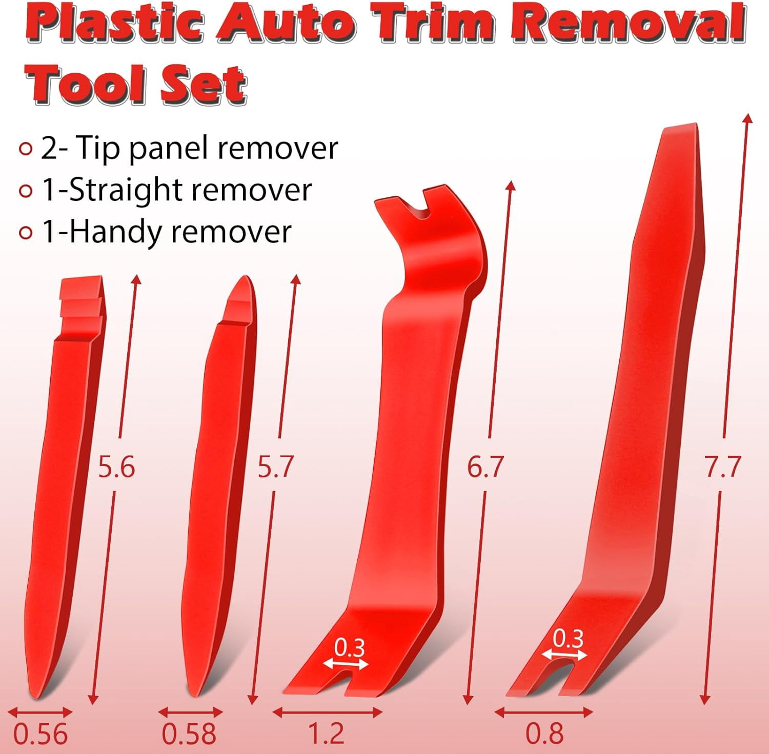 7 Pcs Car Trim Removal Tool Kit with Non-Scratch Plastic Pry and Fastener Clip Pliers for auto Safe Interior Panel Detachment, Dashboard, Door Clips & Upholstery – Red