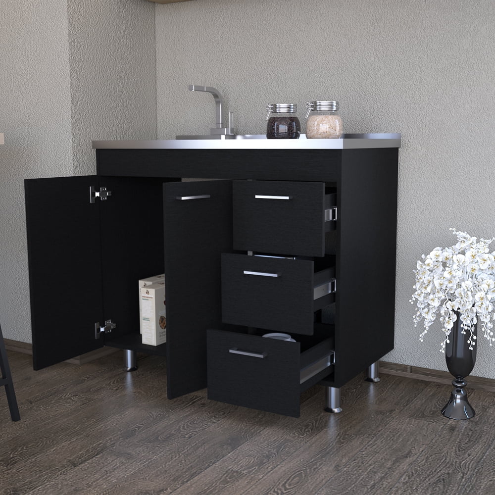 Rainlex 39" Freestanding Utility Sink Cabinet with Stainless Steel Countertop, Double Utility Basins, Soft-Close Storage Doors