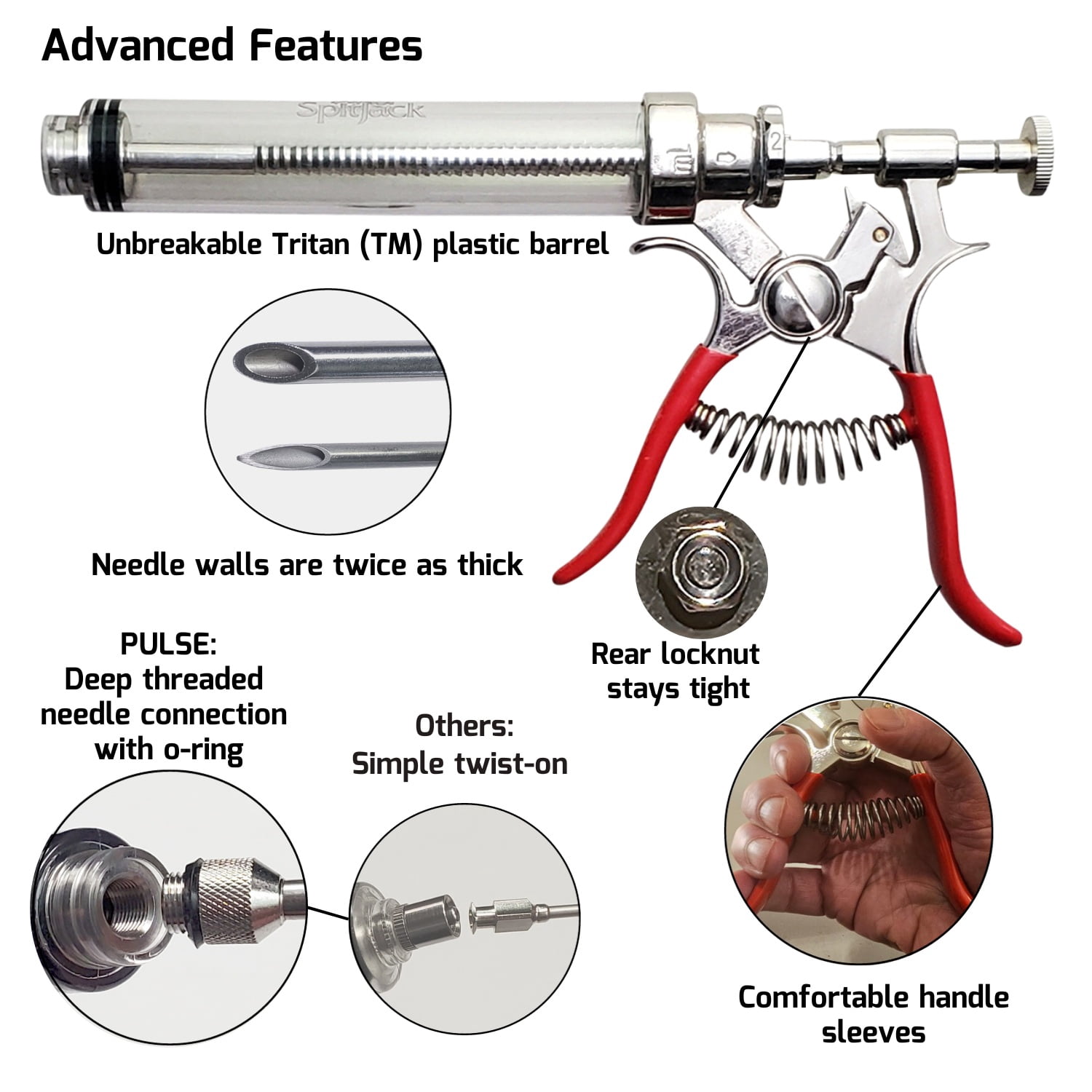 SpitJack PULSE Meat Injector Gun & Marinade Syringe for BBQ – Flavor Injector for Brisket, Chicken, Ribs, Pork, Turkey – Barbecue & Smoker Accessories Tool