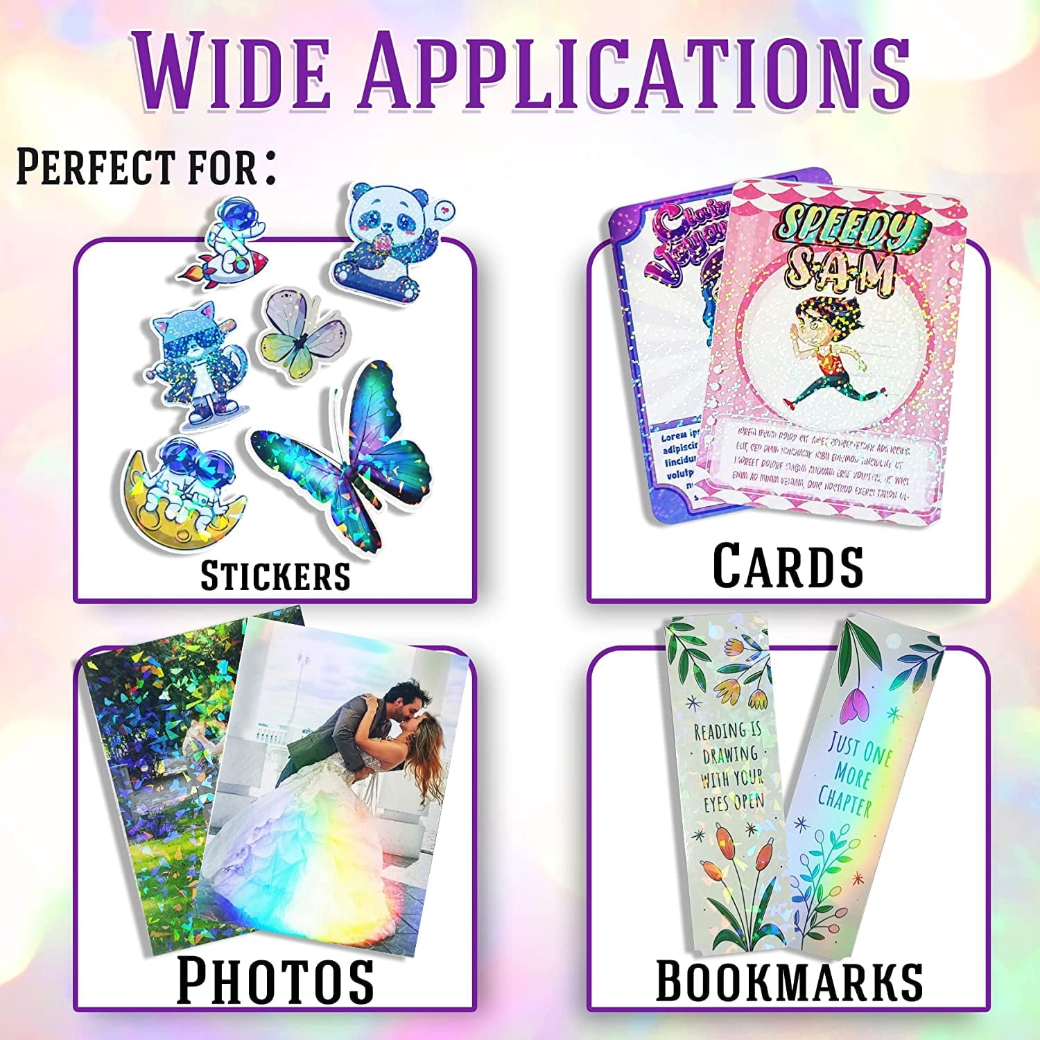 Koala Self Adhesive Laminating Sheets A4, 100 Sheets Transparent Holographic Clear Sticker Paper Overlay Film,Peel and Stick Laminate Sheets Protector